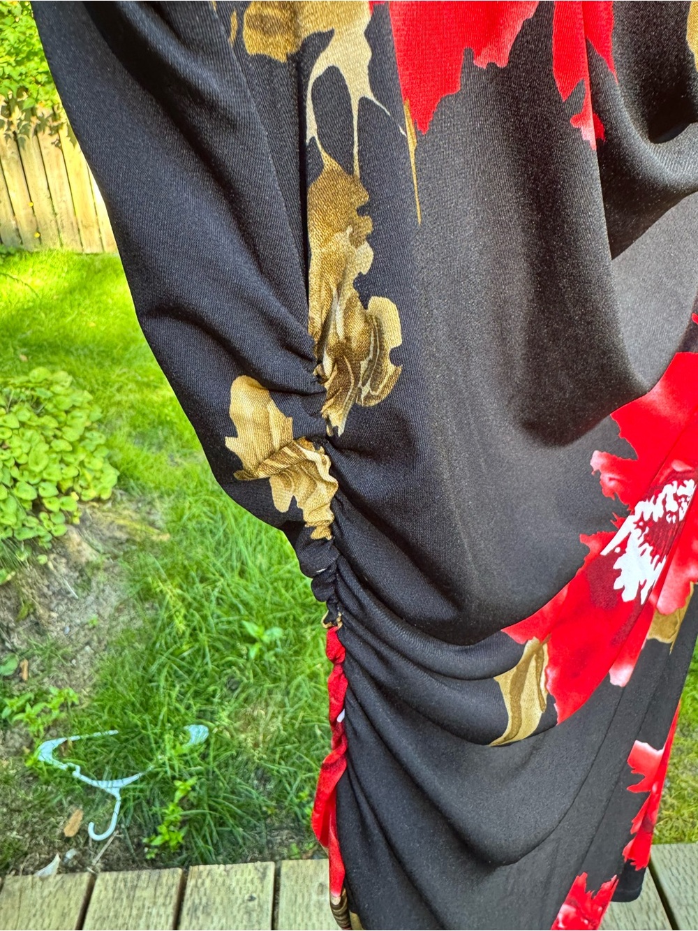 Dress Barn Black Midi Dress with Red Floral Print - Picture 3 of 7